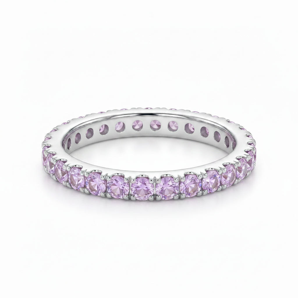 Anillo churumbela de plata 950 con zircones lilas