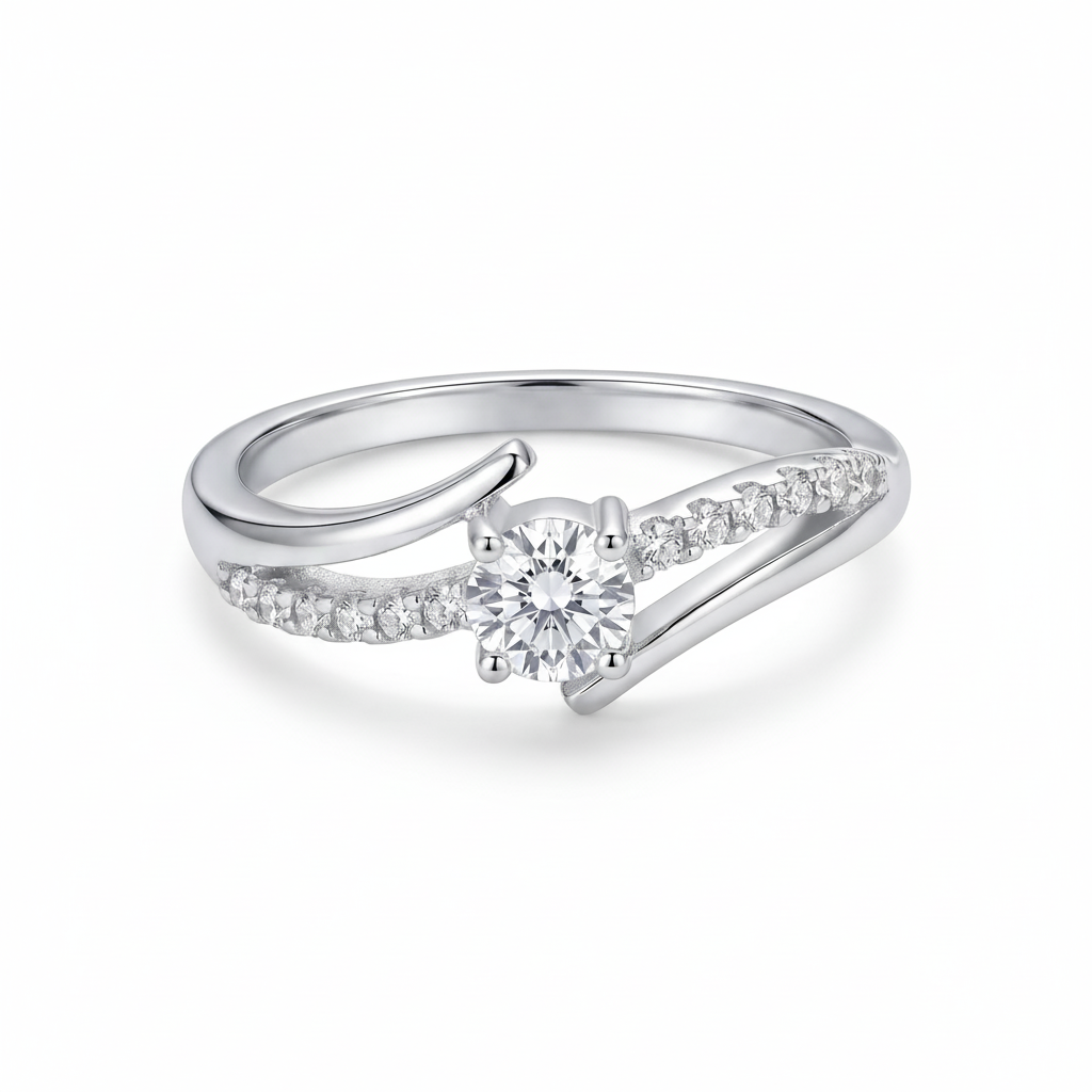 Anillo Abrazo Allegra de plata 925 con diseño cruzado y brillo central