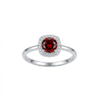 Anillo Aura Carmesí de plata 925 con zircon rojo central y halo brillante