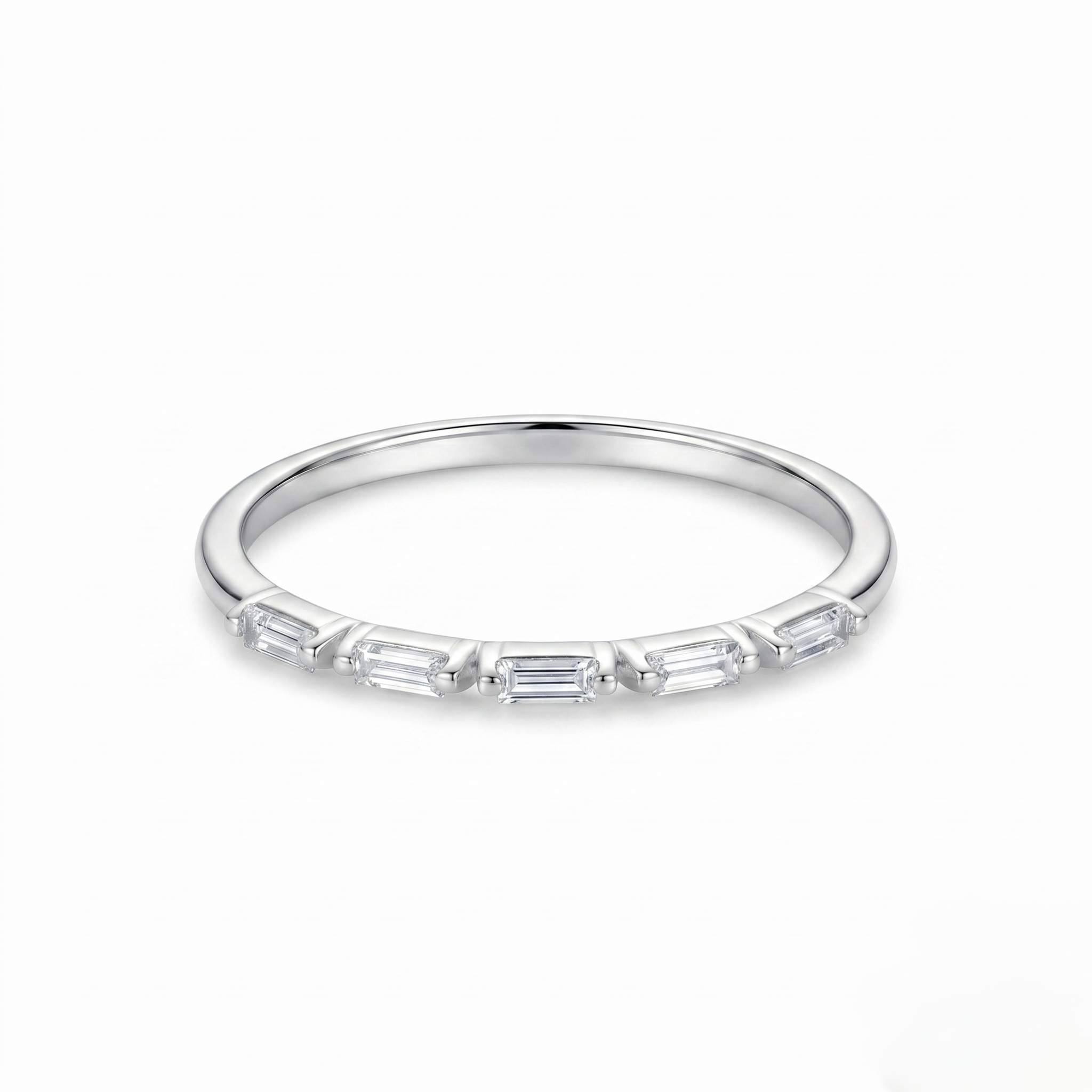 Anillo Baguette Line de plata 925 con zircones rectangulares transparentes
