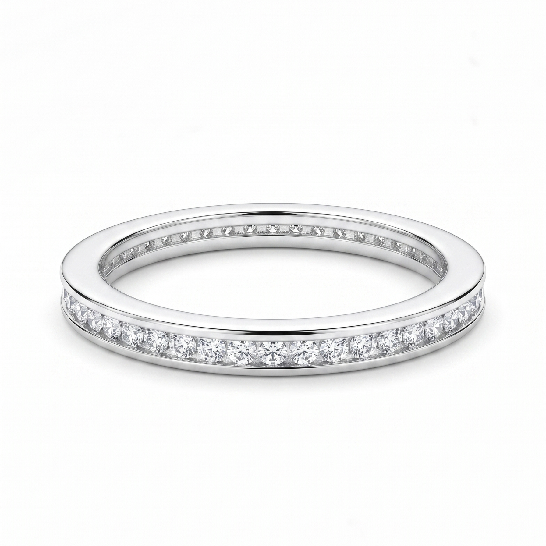 Anillo carril de plata 925 con línea central brillante y diseño fino