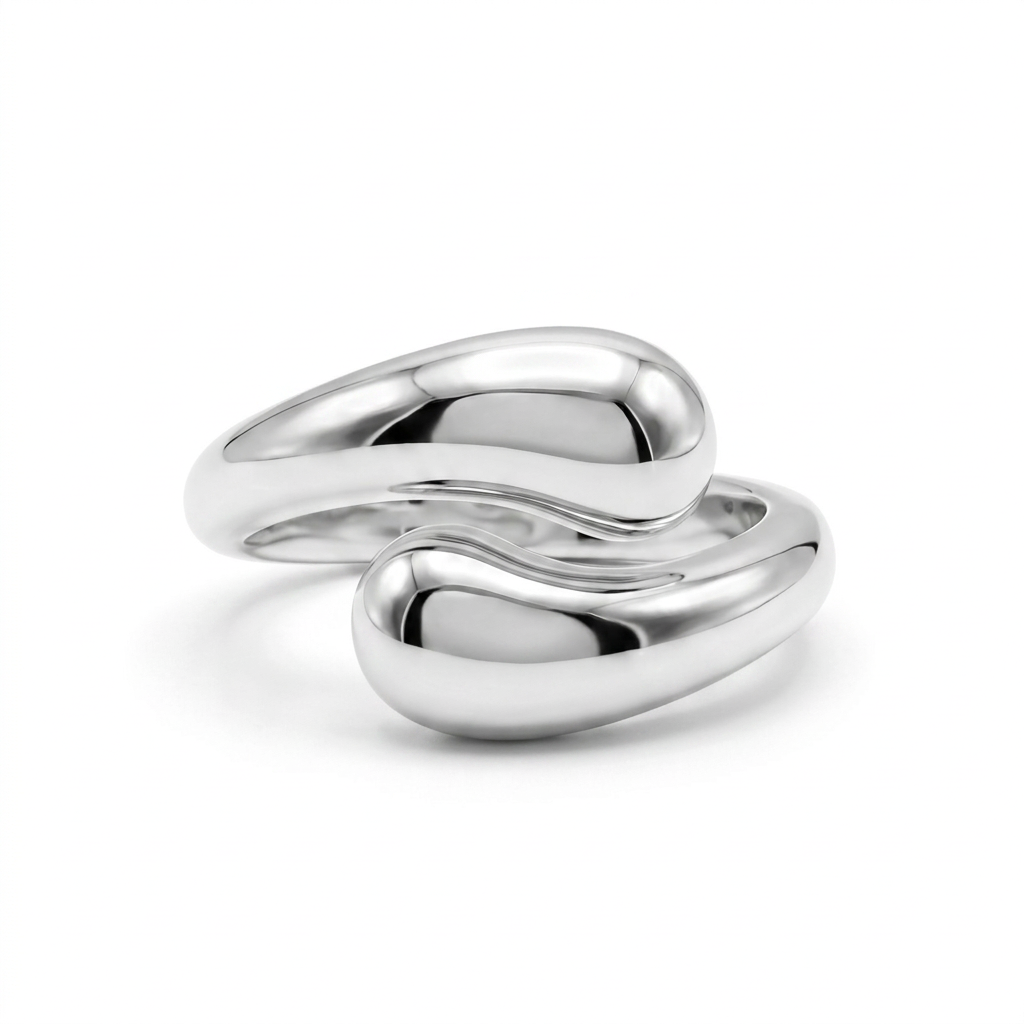 Anillo de plata 925 con diseño abierto de curvas pulidas