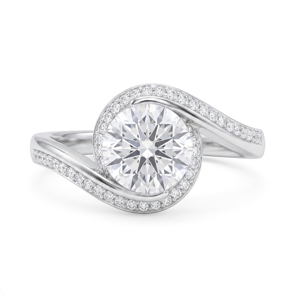 Anillo de plata 925 con diseño envolvente, piedra brillante central y destellos laterales