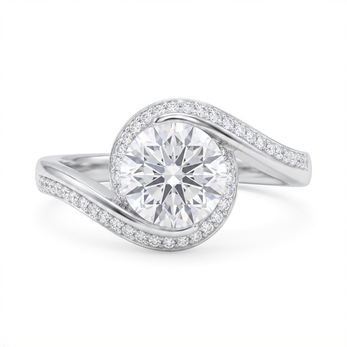 Anillo de plata 925 con diseño envolvente, piedra brillante central y destellos laterales