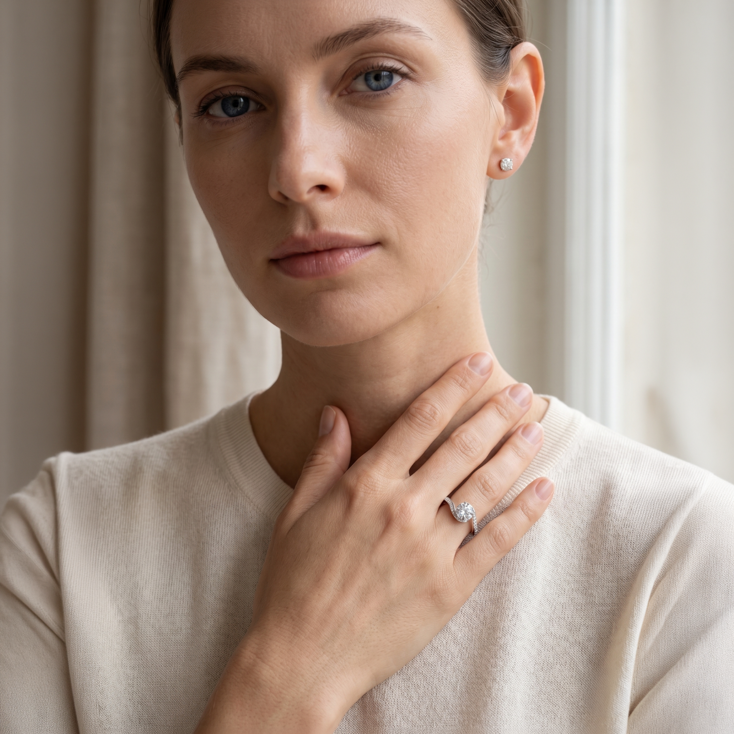 Anillo sofisticado de plata 925 con detalle brillante central y acabado pulido en uso