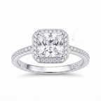 Anillo Halo Verona de plata 925 con centro cuadrado y halo brillante