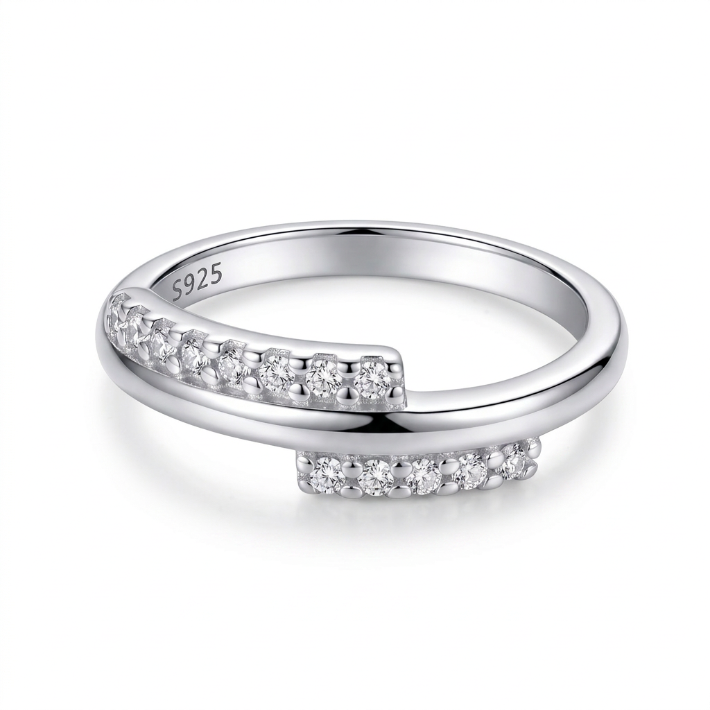 Anillo Lumière Duo de plata 925 con diseño cruzado y zircones brillantes