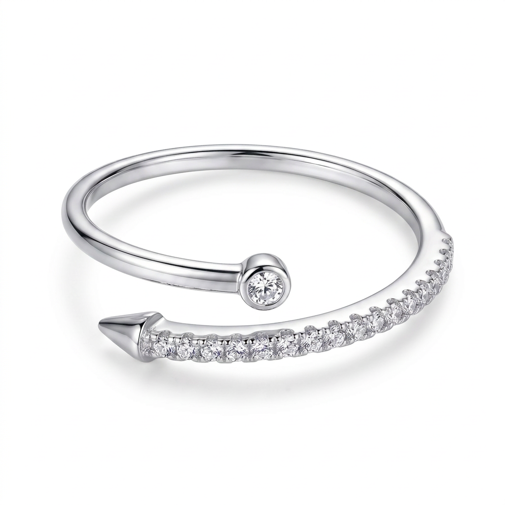 Anillo Nail Lumière en plata 925 con diseño abierto y aplicaciones brillantes