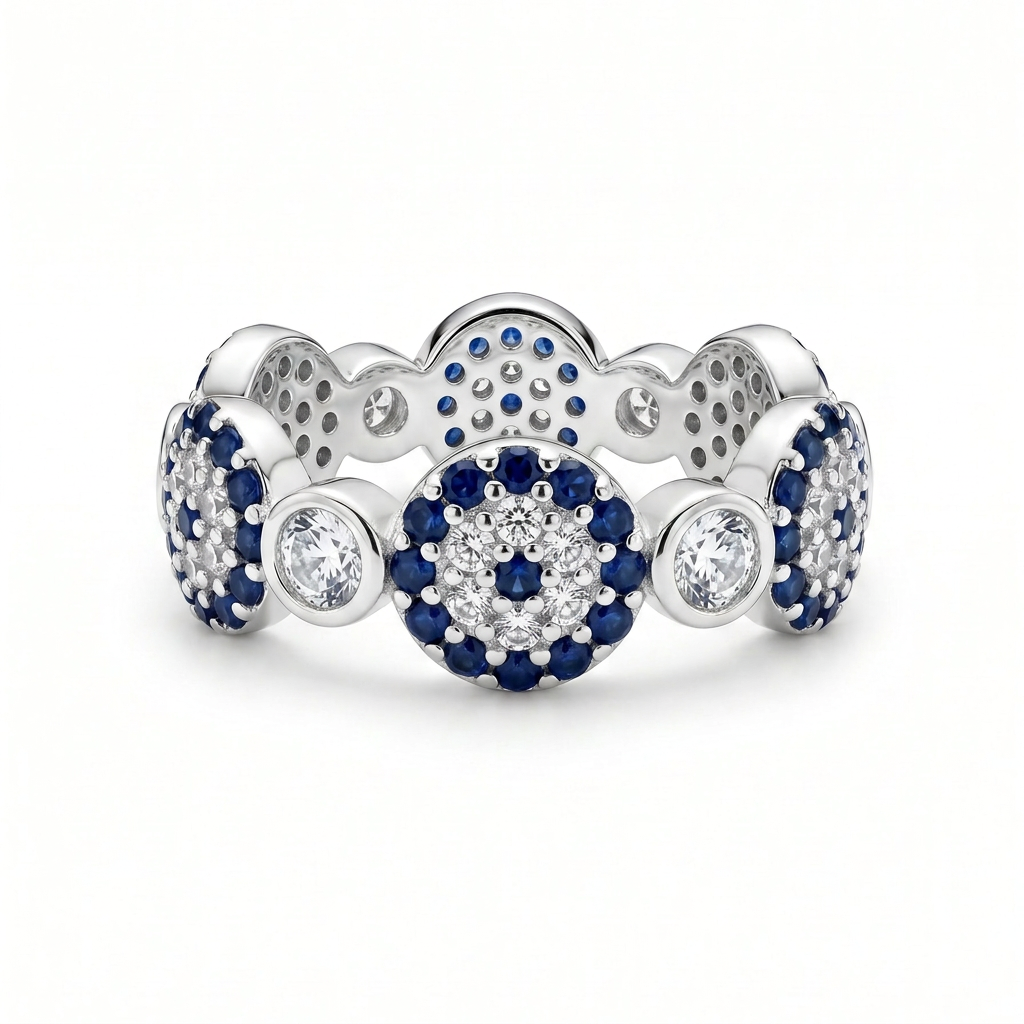 Anillo ojo turco azul en plata 925 con detalles brillantes