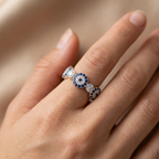 Anillo ojo turco azul en plata 925 con detalles brillantes
