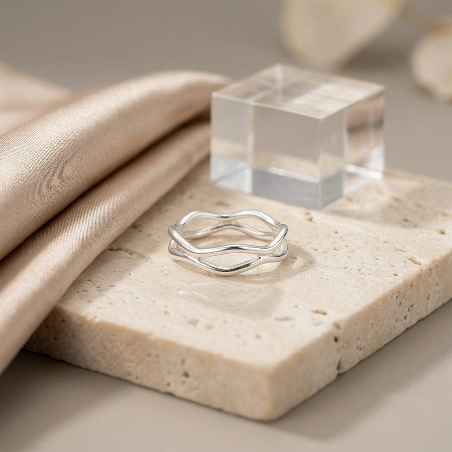 Anillo ondas de plata 925 con acabado pulido