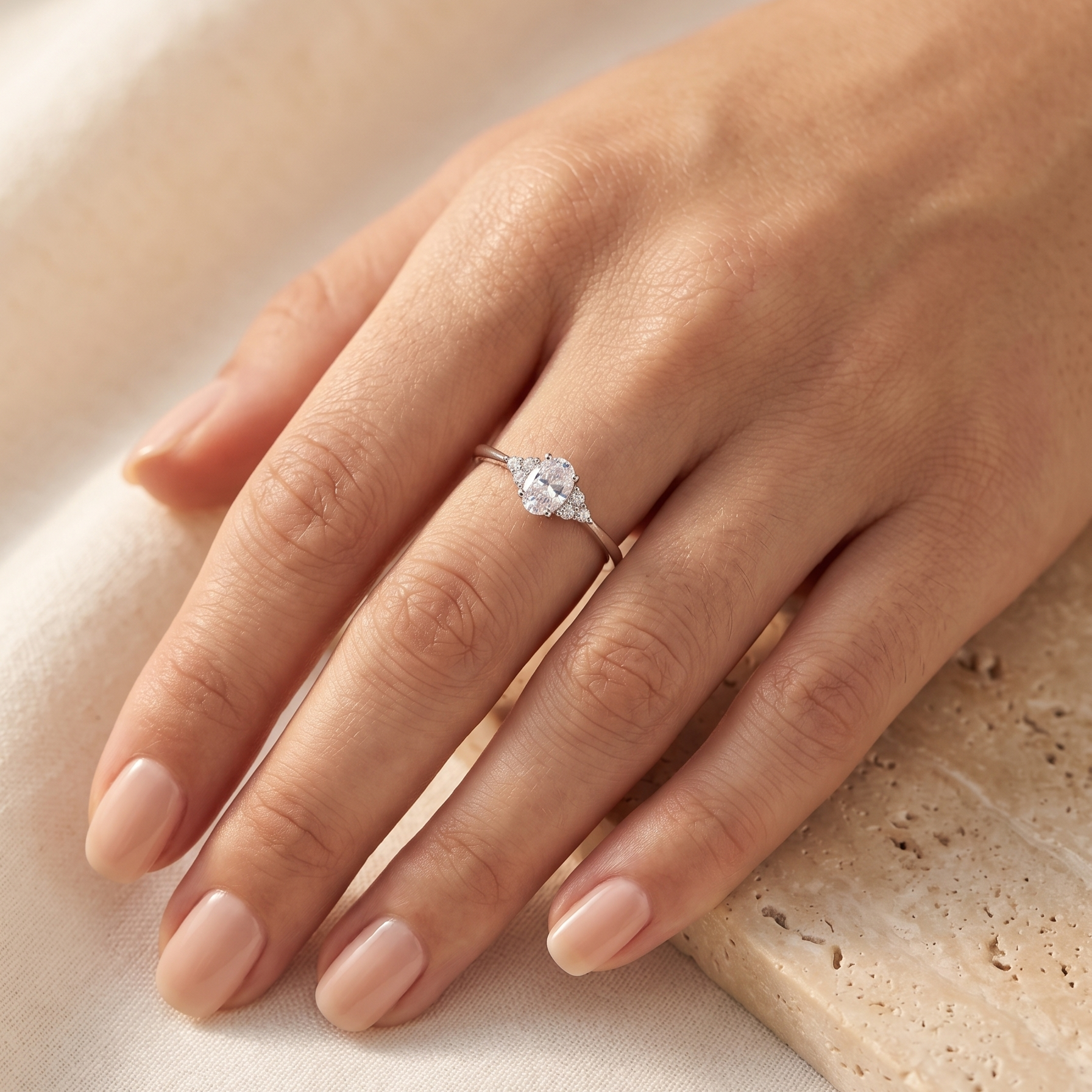 Anillo Oval Camelia de plata 925 con centro ovalad
