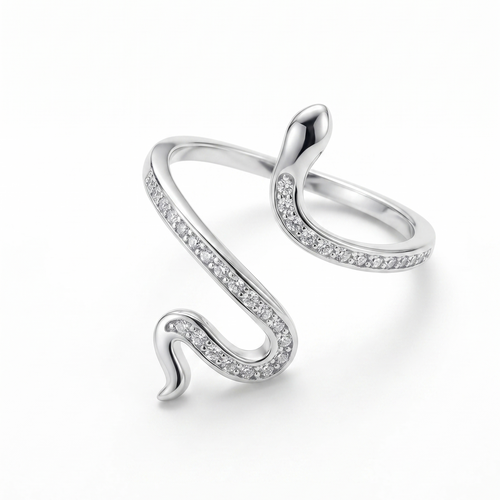 Anillo serpiente de plata 925 con diseño estilizado y detalles brillantes