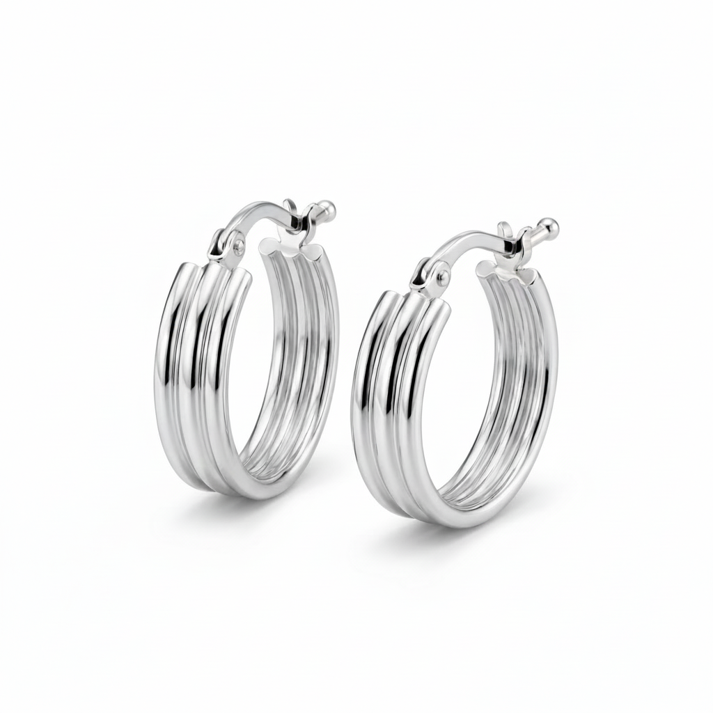 Aretes argolla Éclat de 12 mm en plata 925 con diseño acanalado