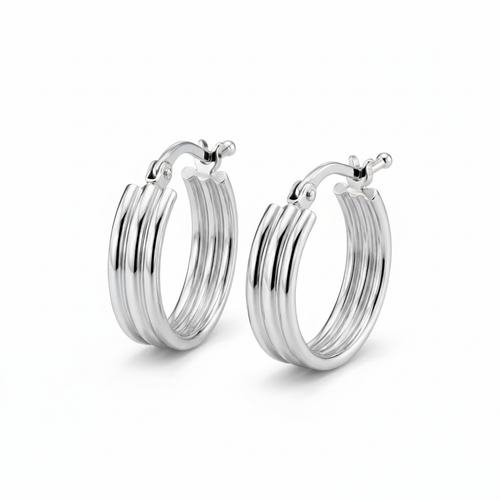 Aretes argolla Éclat de 12 mm en plata 925 con diseño acanalado
