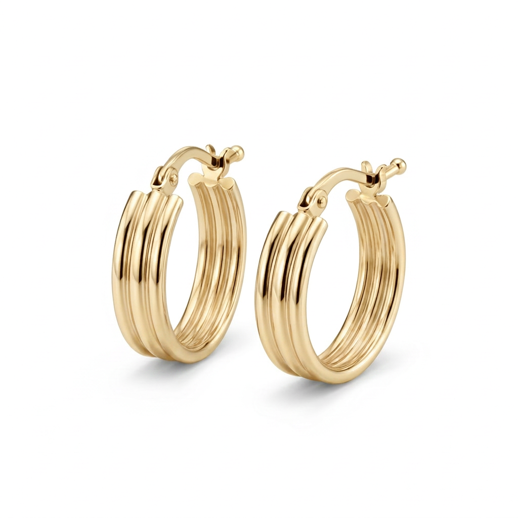 Aretes argolla Éclat de 12 mm en plata 925 baño Oro 18K con diseño acanalado