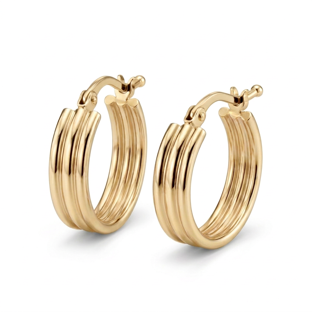 Aretes argolla Éclat de 19 mm en plata 925 con diseño acanalado en baño de oro de 18K