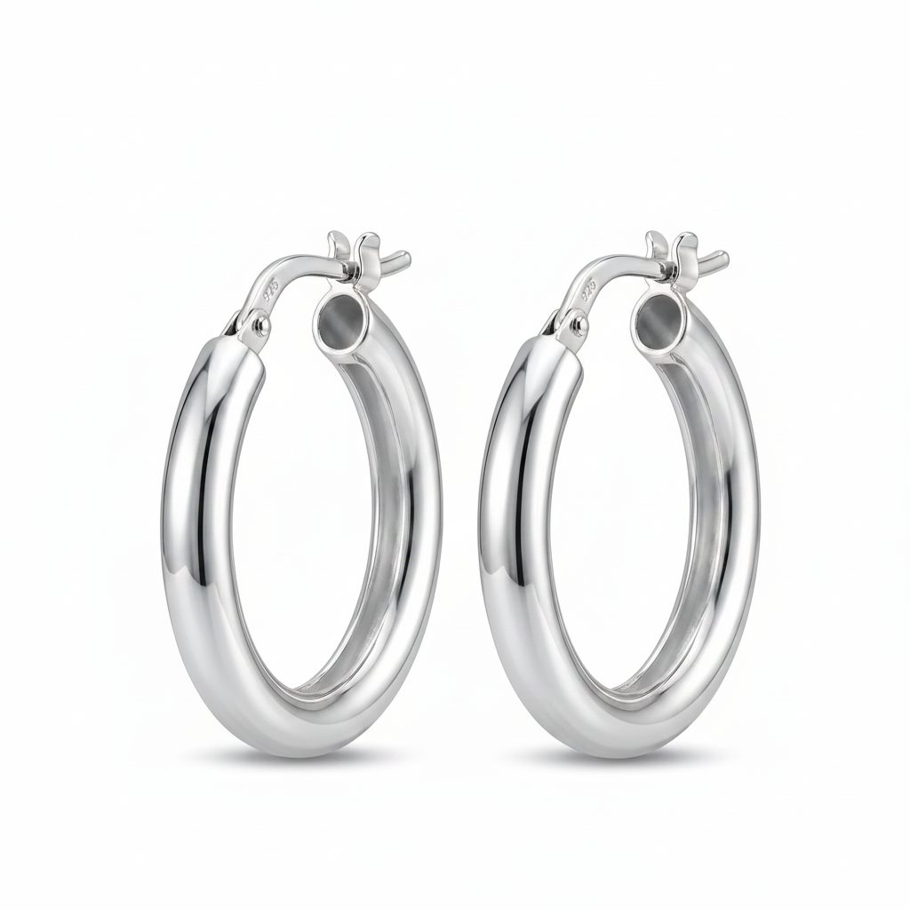 Aretes argolla Lumi de 15 mm en plata 925 con acabado pulido brillante