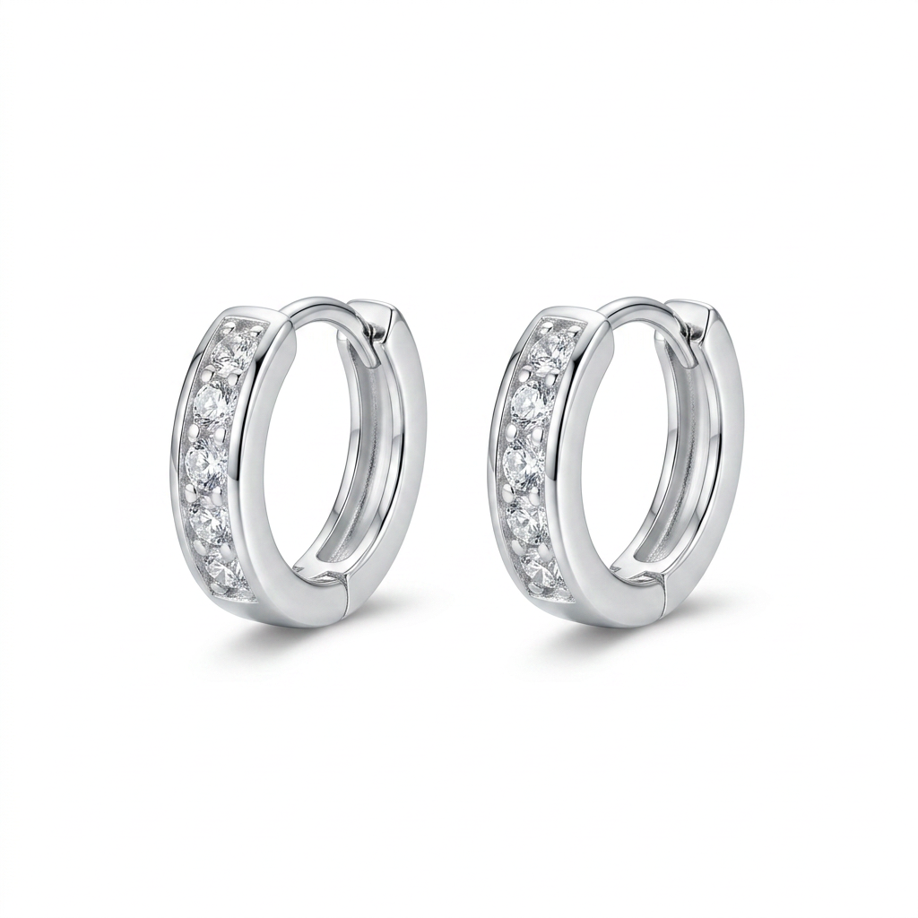 Aretes Argolla Stella de plata 925 de 10 mm con zircones transparentes