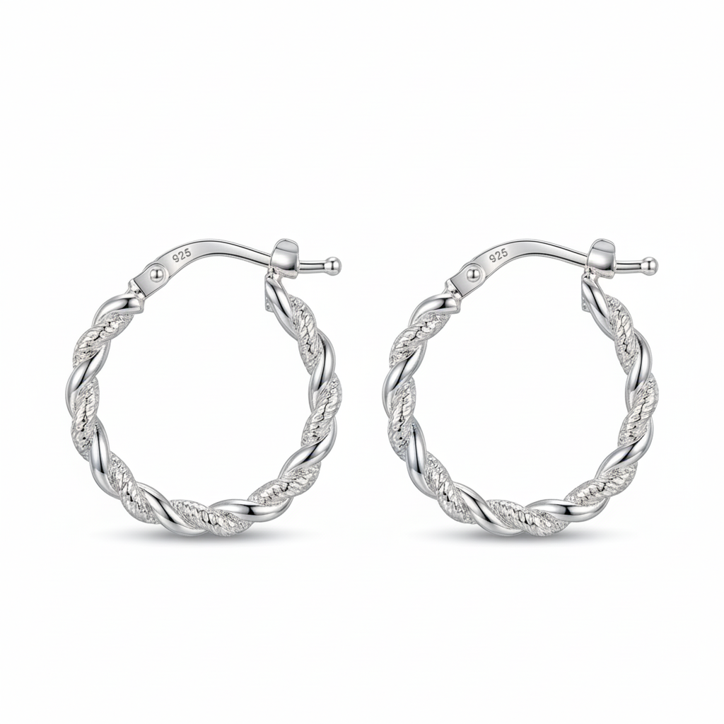 Aretes argolla trenzada de plata 925 con diseño elegante de 17 mm