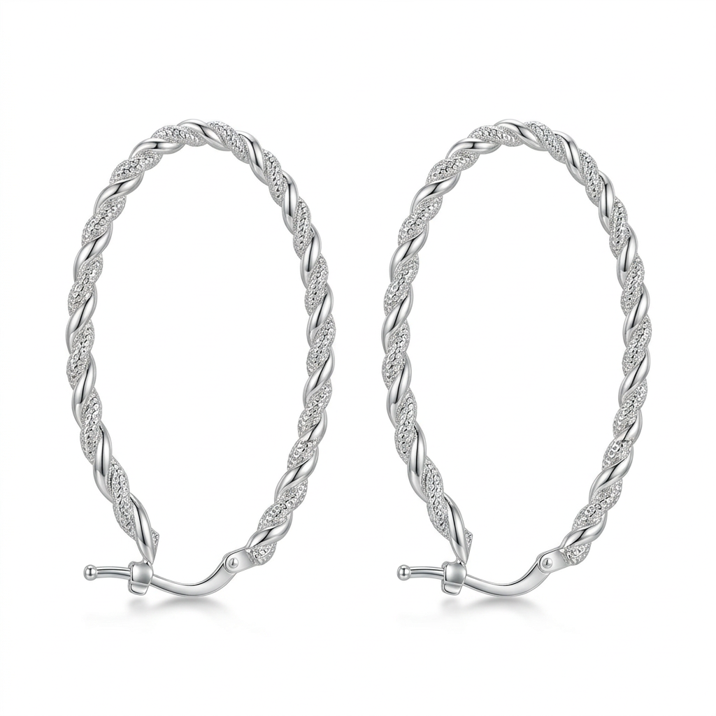Aretes argolla oval trenzada de plata 925