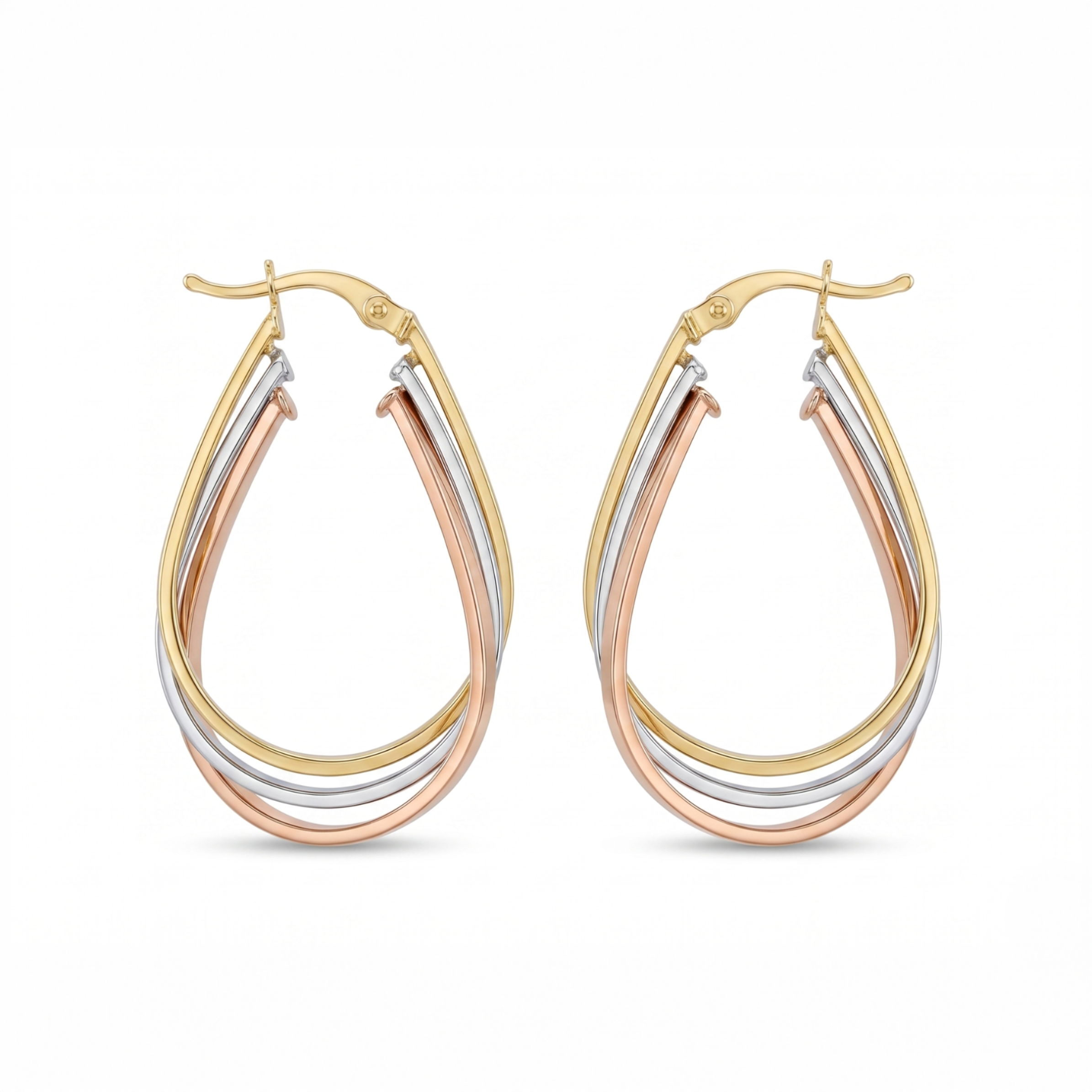 Aretes Argolla Tricolor Aria en plata 925 con detalles dorados y oro rosa