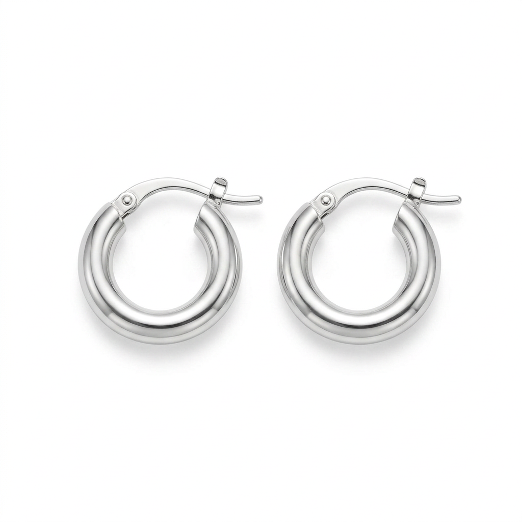 Aretes Aura Plateados de 9 mm en Plata 925 tipo argolla | Emmas
