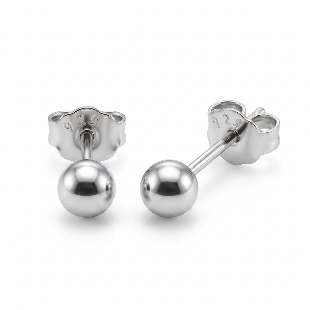 Aretes bolita de 3 mm en plata 925 con broche tipo mariposa