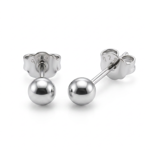 Aretes bolita de 3 mm en plata 925 con broche tipo mariposa