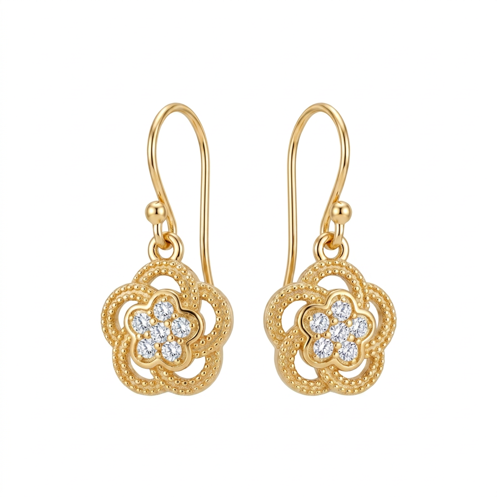 Aretes colgantes Flor Aurelia en plata 925 bañada en oro 18K con diseño floral