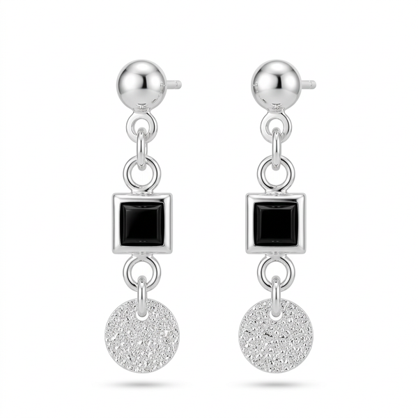 Aretes colgantes geométricos de plata 925 con cuadrado negro