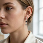 Aretes colgantes de plata 925 con detalle geométrico negro