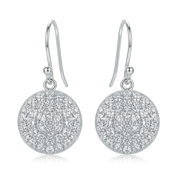 Aretes colgantes de disco pavé en plata 925