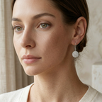 Aretes redondos colgantes de plata 925 puestos en modelo