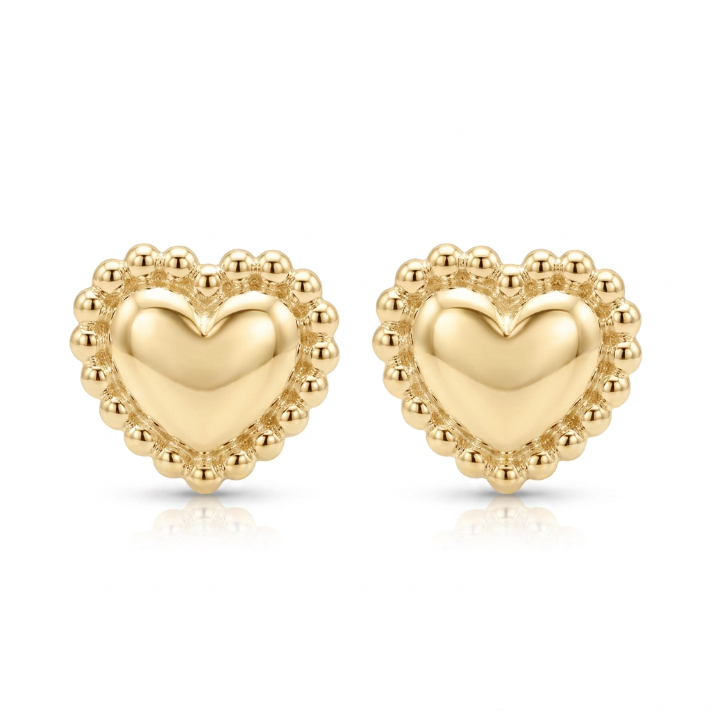 Aretes corazón perlado de plata 925 con baño de oro 18K con acabado brillante