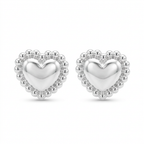 Aretes corazón perlado de plata 925 con acabado brillante