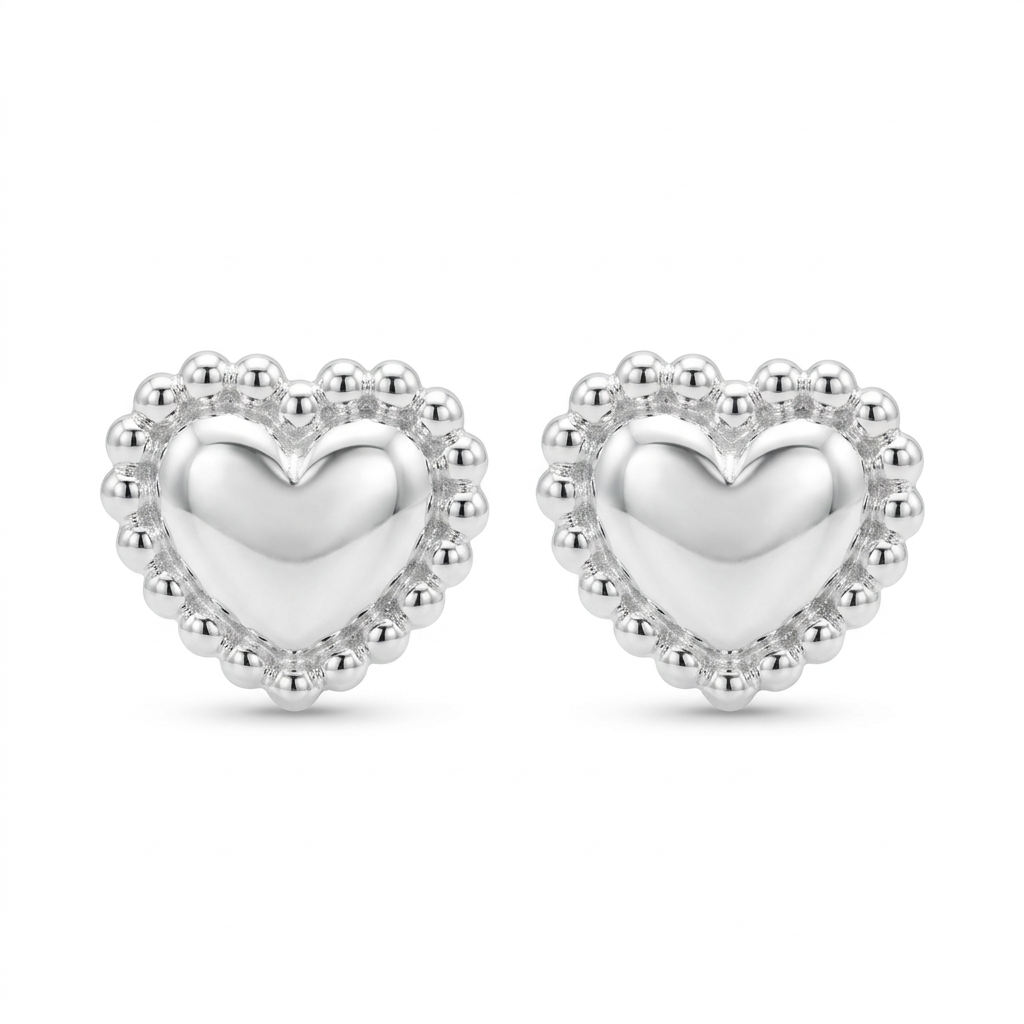 Aretes corazón perlado de plata 925 con acabado brillante
