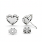 Aretes corazón perlado de plata 925 con broche mariposa