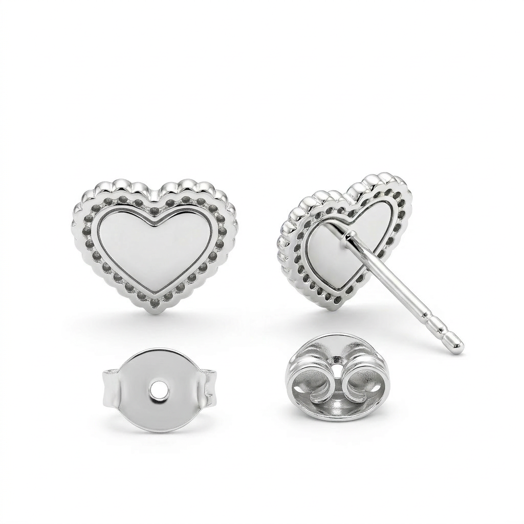 Aretes corazón perlado de plata 925 con broche mariposa