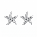 Aretes estrella marina brillante de plata 925 con diseño delicado y cierre mariposa