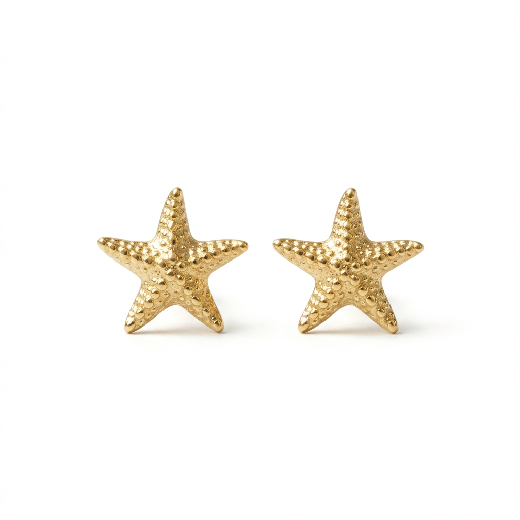 Aretes estrella de mar mini de plata 925 bañados en oro 18K