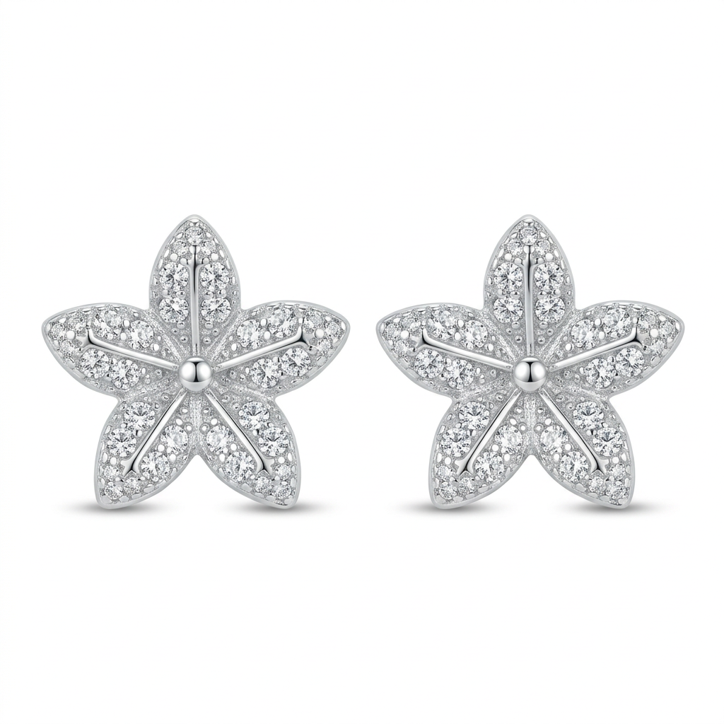 Aretes flor brillante de plata 925