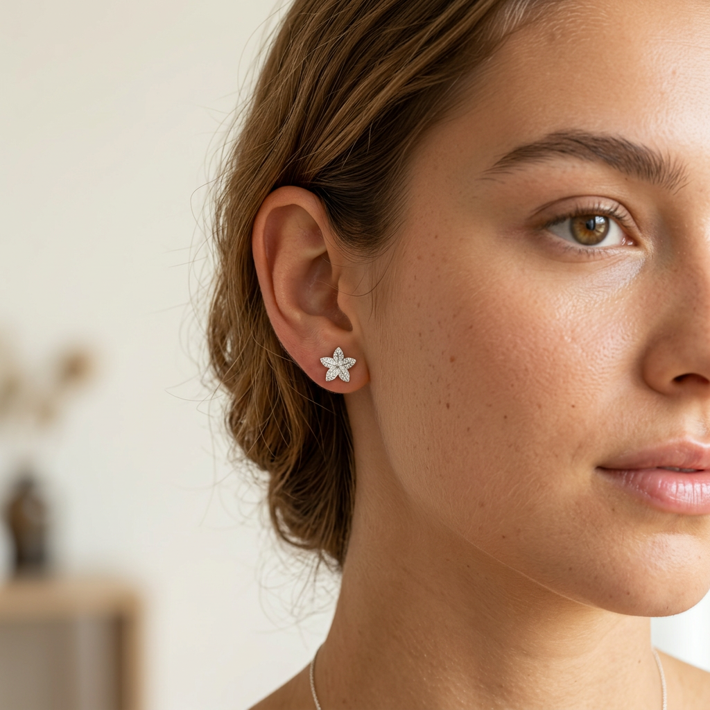 Aretes de plata 925 con diseño de flor de cinco pétalos