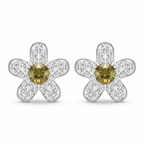 Aretes flor en plata 925 de 9 mm con centro dorado oliva y detalles brillantes