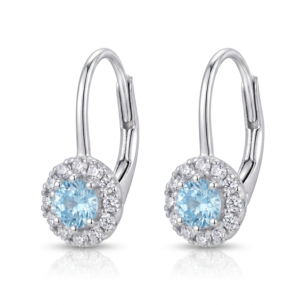Aretes Halo Celeste Lumière de plata 925 de 13mm con zircon central celeste