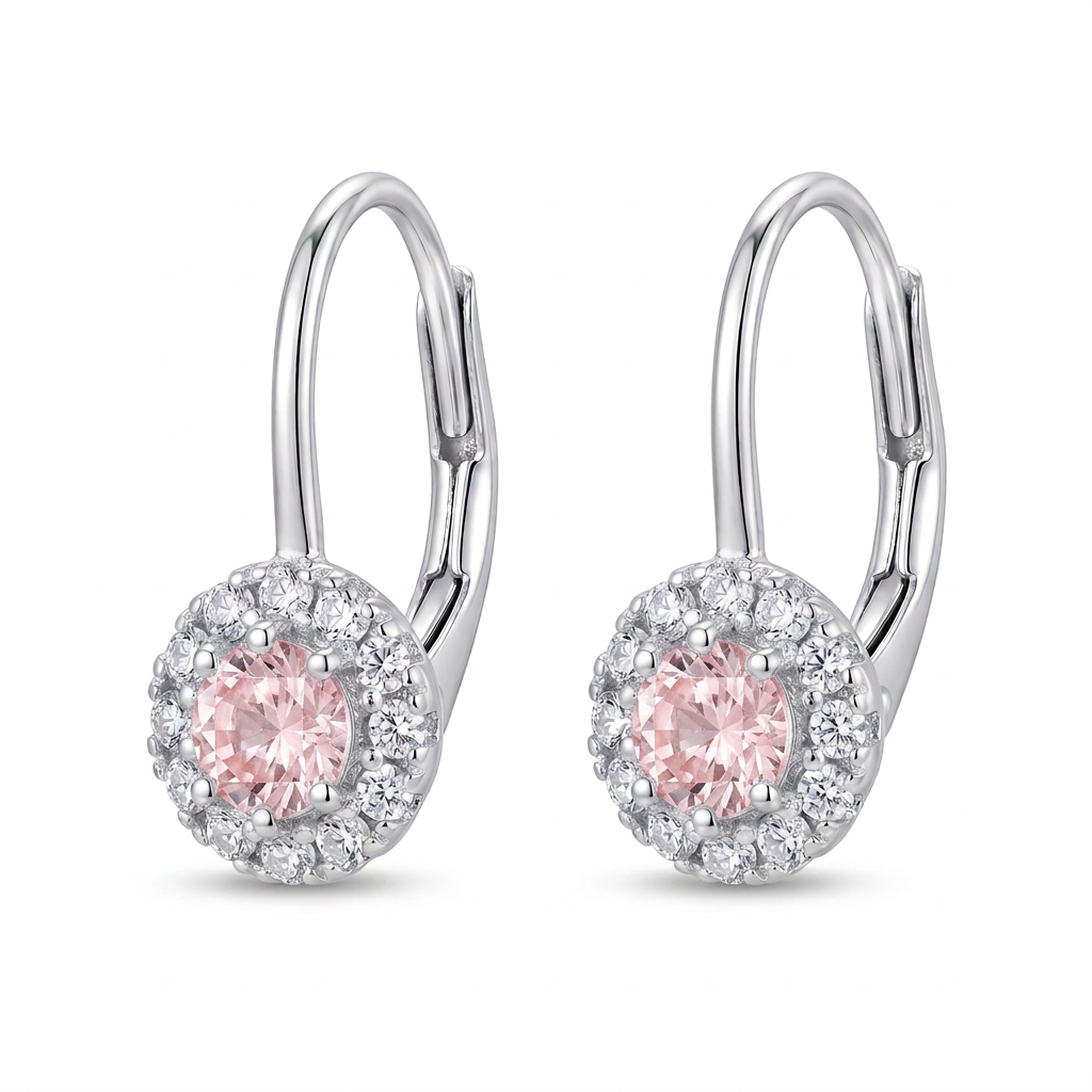 Aretes Halo Rosé Lumière de plata 925 de 13mm con zircon central rosado