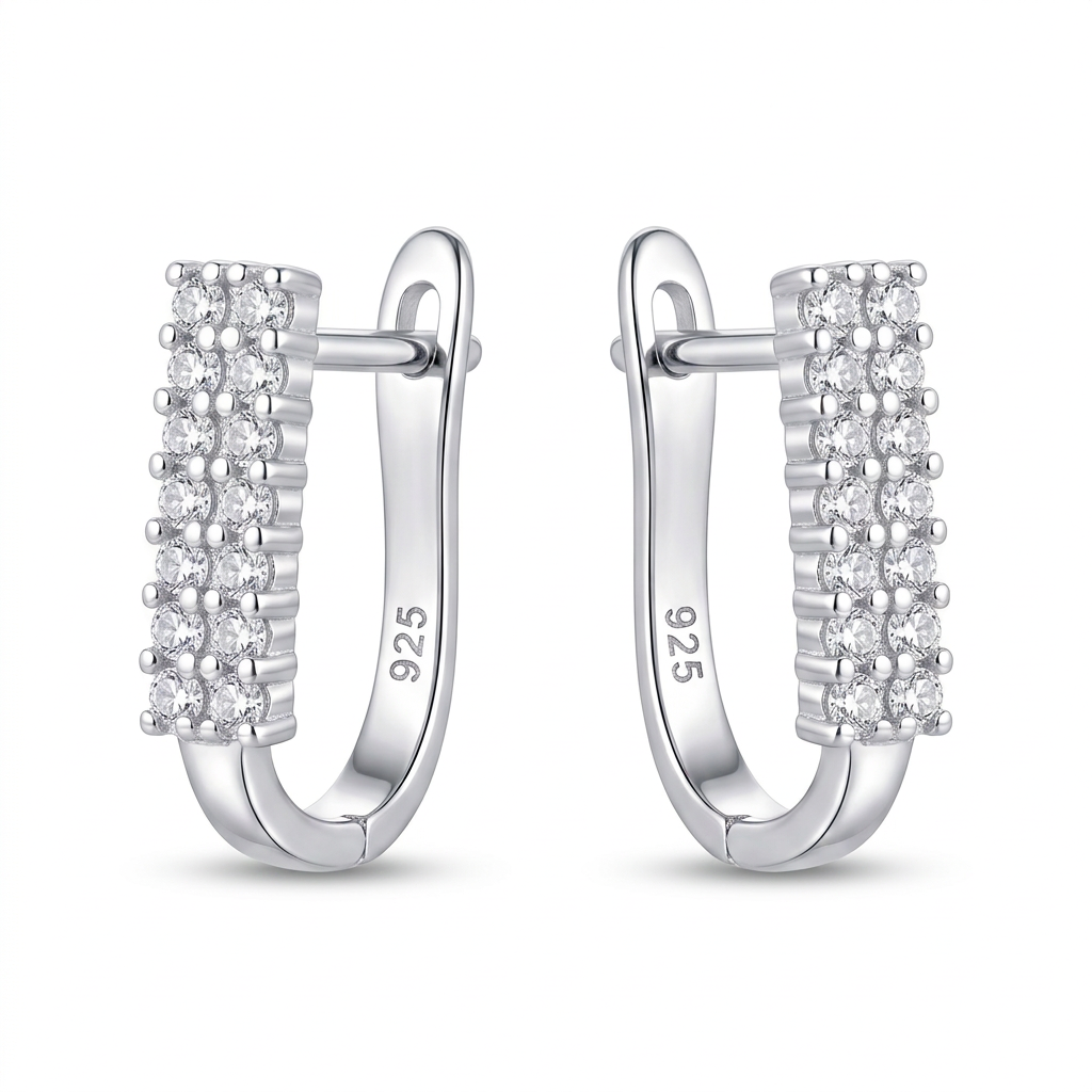 Aretes huggie Pavé Éclat de plata 925 de 15mm con zircones transparentes