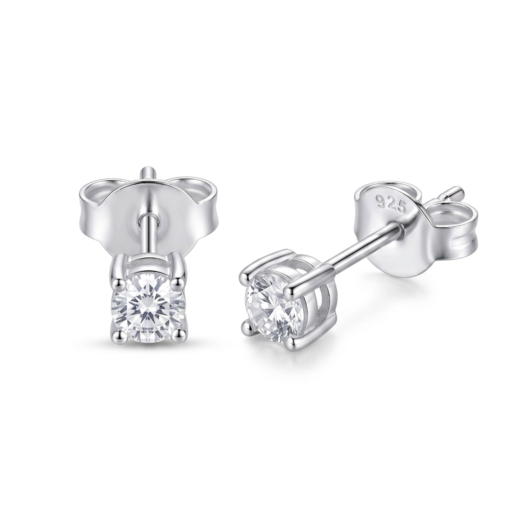 Aretes punto de luz de plata 925 con zircon transparente de 3mm
