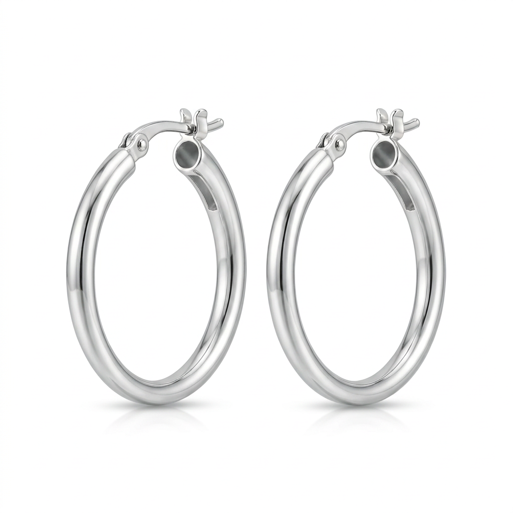 Aretes Siena Plateados de 25 mm en Plata 925 tipo argolla | Emmas