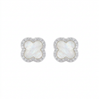 Aretes Trébol Alba de plata 925 con centro de nácar blanco y zircones transparentes